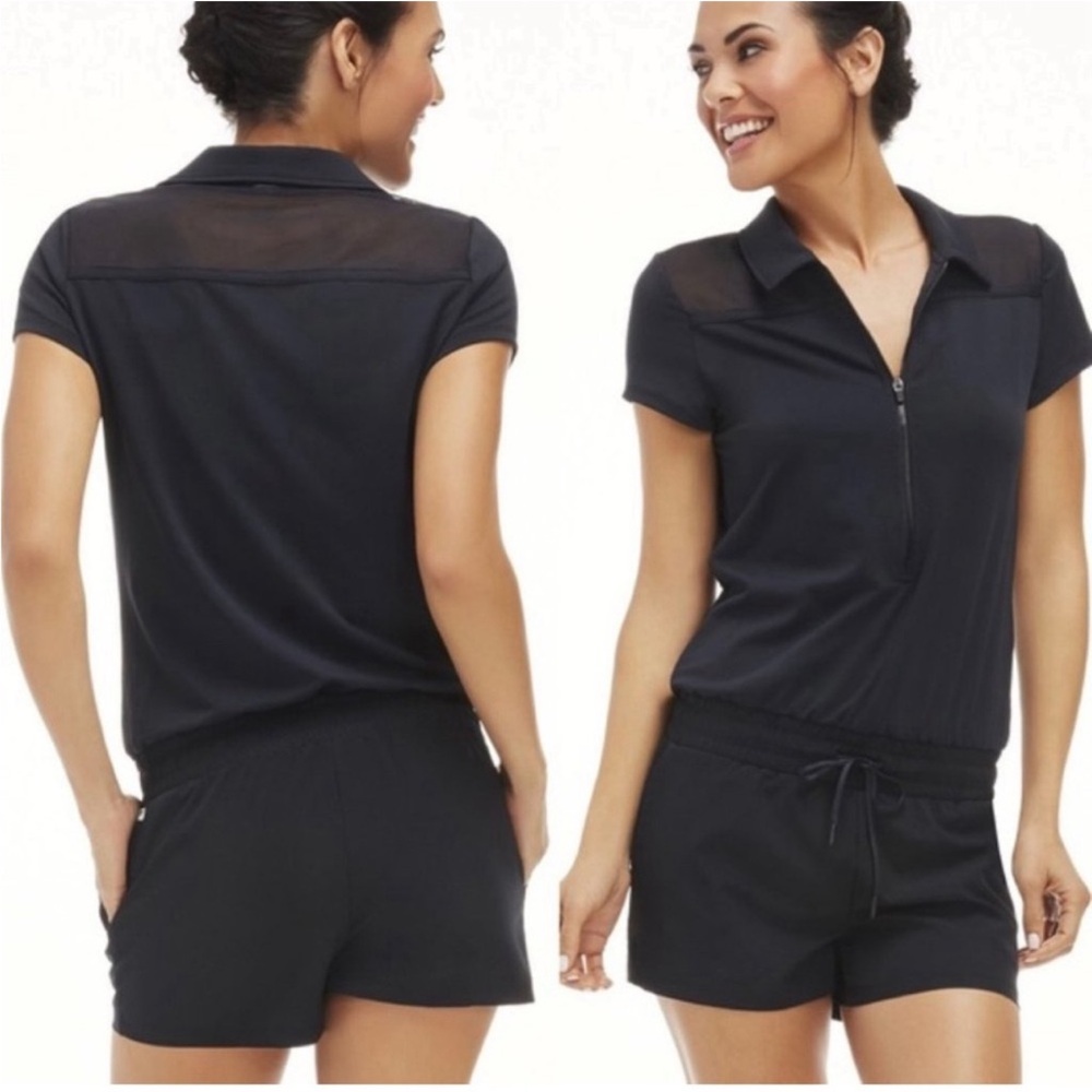 Fabletics - Black Zip-front Romper with mesh top - Picture 2 of 9